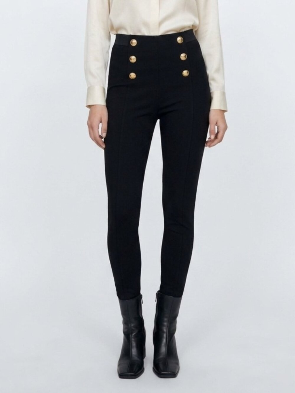 Zara Gold Button High Rise Pants